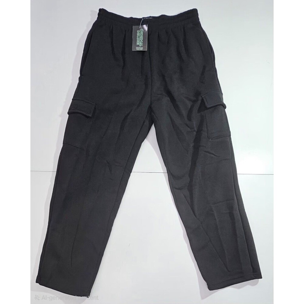 Original Deluxe Mens XL Fleece Cargo Sweatpants Black Elastic Waist NWT HK93295